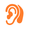 ear icon with sound waves representing hearing assistance and audio feedback for 4 auditory solutions