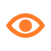 orange eye icon representing vision and sight with a design focus on 10 visual elements and clarity