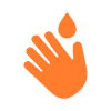 orange hand icon with droplet representing cleaning or hygiene two effective handwashing tips