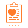 orange clipboard with heart symbol and checklist representing six tasks or goals related to health and wellness